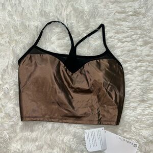 Fabletics Sports Bra Midi Marcela Metallic Bronze/Black Size XS 2-4 NWT